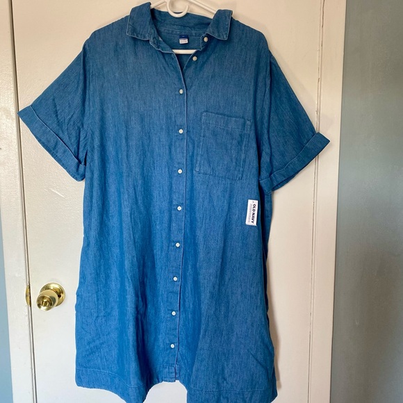 Cotton Shirt Dress With Deep Pockets - Picture 1 of 12
